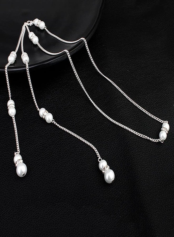 Asphire Vintage Bridal Pearl Back Chain Necklace Long Pendant Lariat Y Necklace Crystal Pearl 1920s Costume Wedding Accessories for Women - Image 4