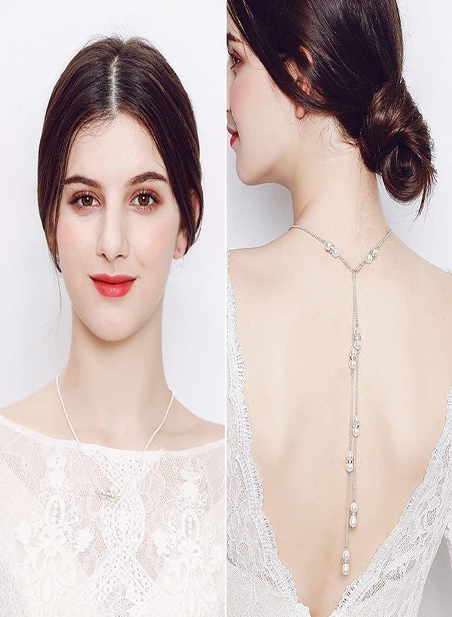 Asphire Vintage Bridal Pearl Back Chain Necklace Long Pendant Lariat Y Necklace Crystal Pearl 1920s Costume Wedding Accessories for Women - Image 3