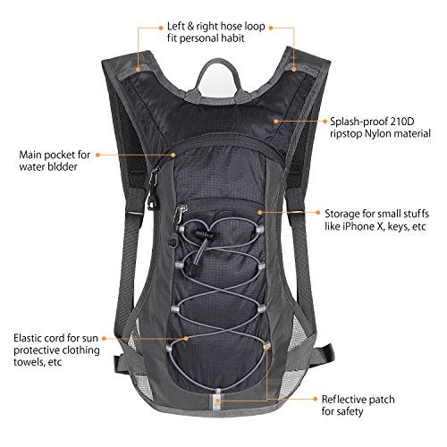 Unigear Hydration Pack Backpack with 70 oz 2L Water Bladder for Running, Hiking, Cycling, Climbing, Camping, Biking (Black) - Image 2
