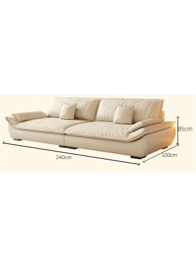 Comfynest Modern Flannel Upholstery Sofa with Pillow Top Arm and Solid Beige Color-240.03 x 99.06 x 85.10 cm Off-White - Image 2