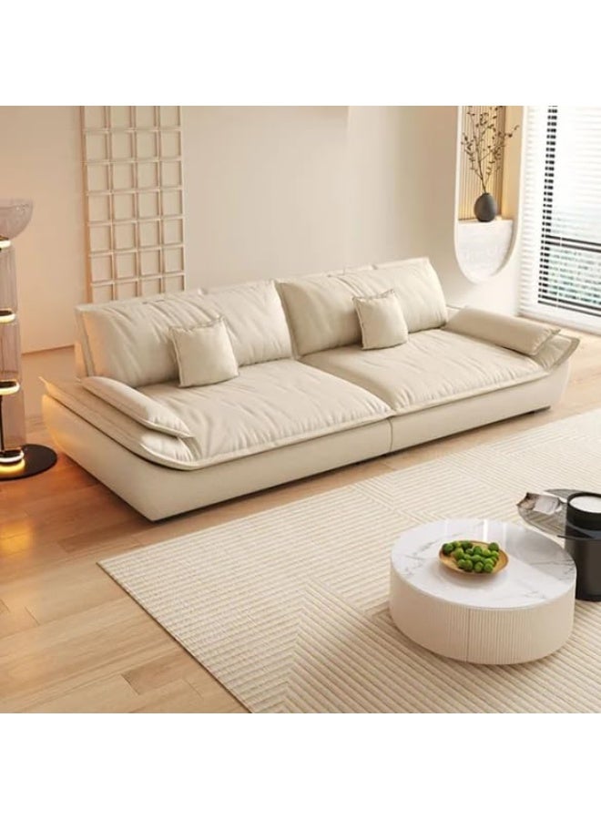 Comfynest Modern Flannel Upholstery Sofa with Pillow Top Arm and Solid Beige Color-240.03 x 99.06 x 85.10 cm Off-White - Image 3