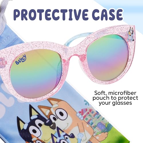 Sun-Staches Bluey Toddler Sunglasses - Arkaid Bluey Pink Glitter Cateye with Comfortable UV-Protective Bluey Sunglasses Toddler Size w/t Soft Carrying Case - Official Bluey Accessories & Bluey Gifts - Image 5