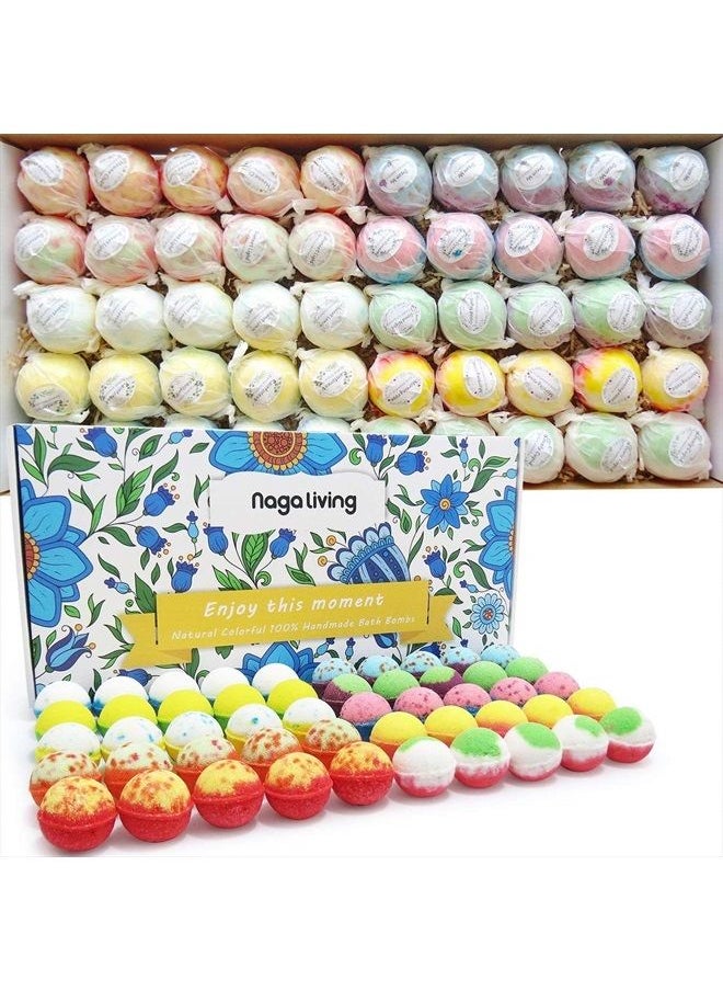 nagaliving Nagaliving Bath Bombs Gift Set, 50 Handmade Bulk Bath Bombs for Kids, Women, Men, Wonderful Fizz Effect Bath Gift for Valentine's Day, Christmas & Any Anniversaries  - Image 1