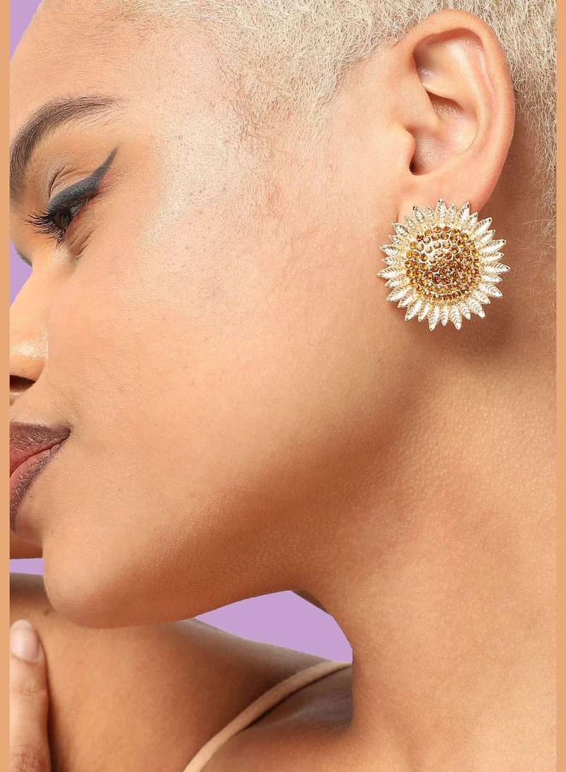 SOHI Gold Plated Party Designer Stone Stud For Women