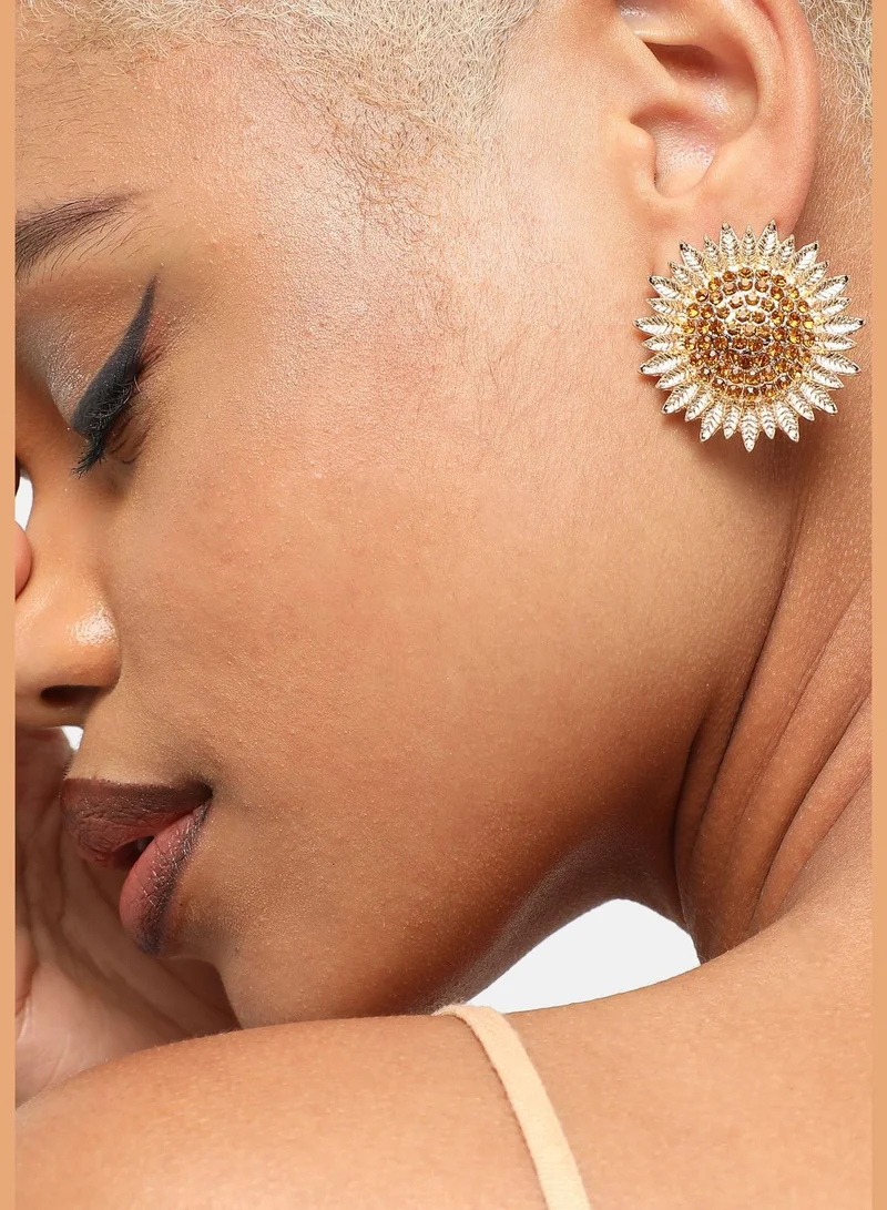 SOHI Gold Plated Party Designer Stone Stud For Women