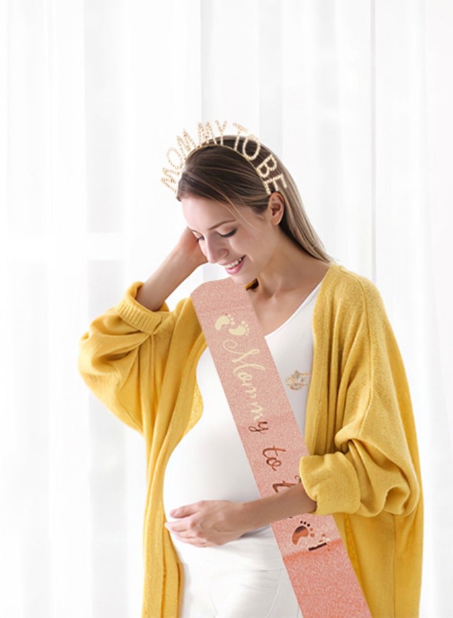 3-Piece Mommy to be Sash & Headband & Brooch Set, Mom to be Baby Shower Party Decorations, Mommy to be Crown/Sash/Pin, Maternity Gift for Her, for Gender Reveal and Baby Showers, Rose Gold - Image 4