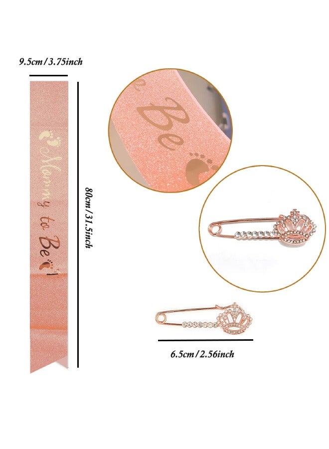 3-Piece Mommy to be Sash & Headband & Brooch Set, Mom to be Baby Shower Party Decorations, Mommy to be Crown/Sash/Pin, Maternity Gift for Her, for Gender Reveal and Baby Showers, Rose Gold - Image 3