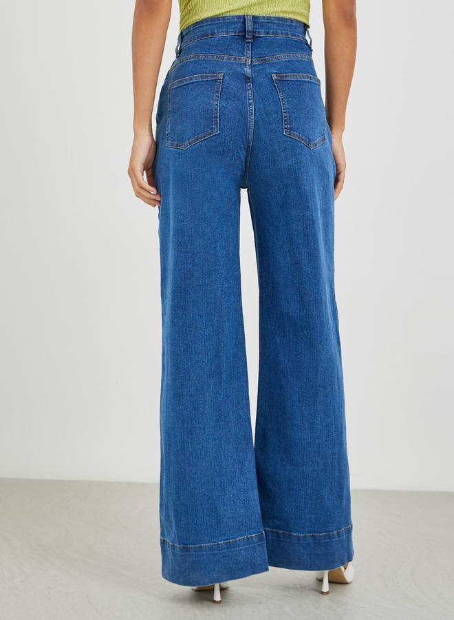 Styli Solid Wide Leg Jeans with Pintuck Detail - Image 4