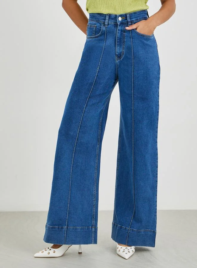 Styli Styli Solid Wide Leg Jeans with Pintuck Detail