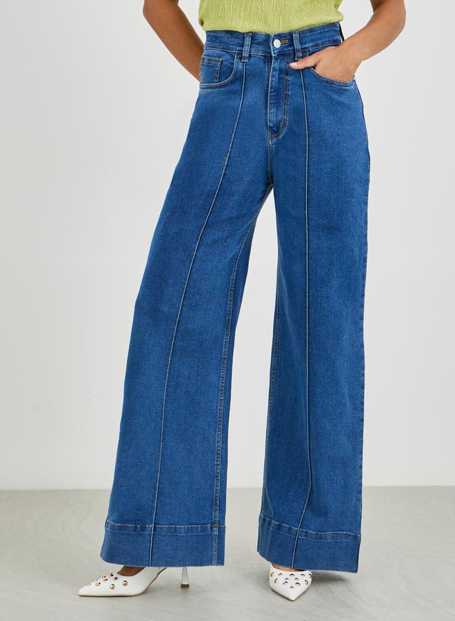 Styli Solid Wide Leg Jeans with Pintuck Detail - Image 2