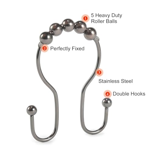 Goowin Shower Curtain Hooks, 12 Pcs Shower Curtain Rings, Stainless Steel Bronze Shower Curtain Hooks Rings Rust Proof, Balance Sliding Anti-Drop Double Shower Hooks for Shower Curtain Rod (Bronze) - Image 4