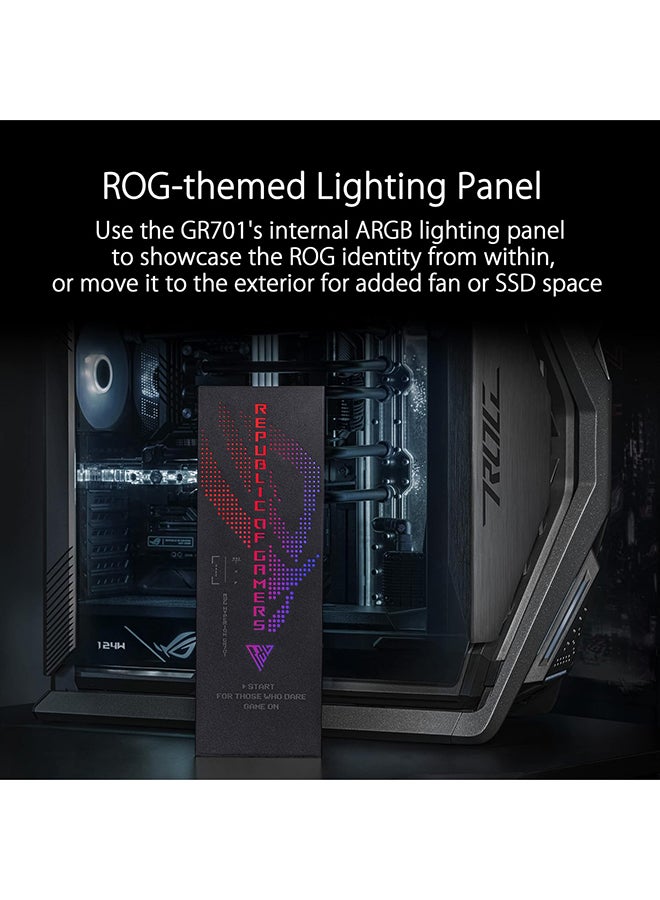 ASUS ROG Hyperion GR701 E-ATX PC Case, Tempered Glass Side Panels, Up to 420mm Dual Radiator, 4*140mm Fans, Metal GPU Holder, Compnent Storage, ARGB Fan Hub, 60W Fast Charging, 90DC00F0-B39000 Black - Image 4