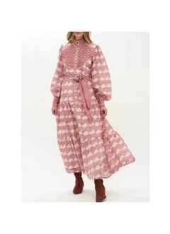 Madam Uniq Vintage Maple Leaf Print Button-Up Loose Tie Waist Casual Holiday Maxi Dress  - Image 4