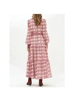 Madam Uniq Vintage Maple Leaf Print Button-Up Loose Tie Waist Casual Holiday Maxi Dress  - Image 2