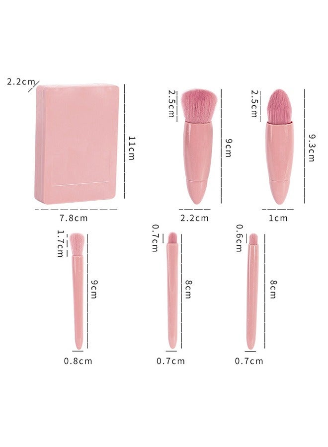 5Pcs Makeup Brush Set With Storage Box, Synthetic Bristle Professional Cosmetic Brush, Plastic Handle Mini Make Up Brushes (Pink) - Image 2