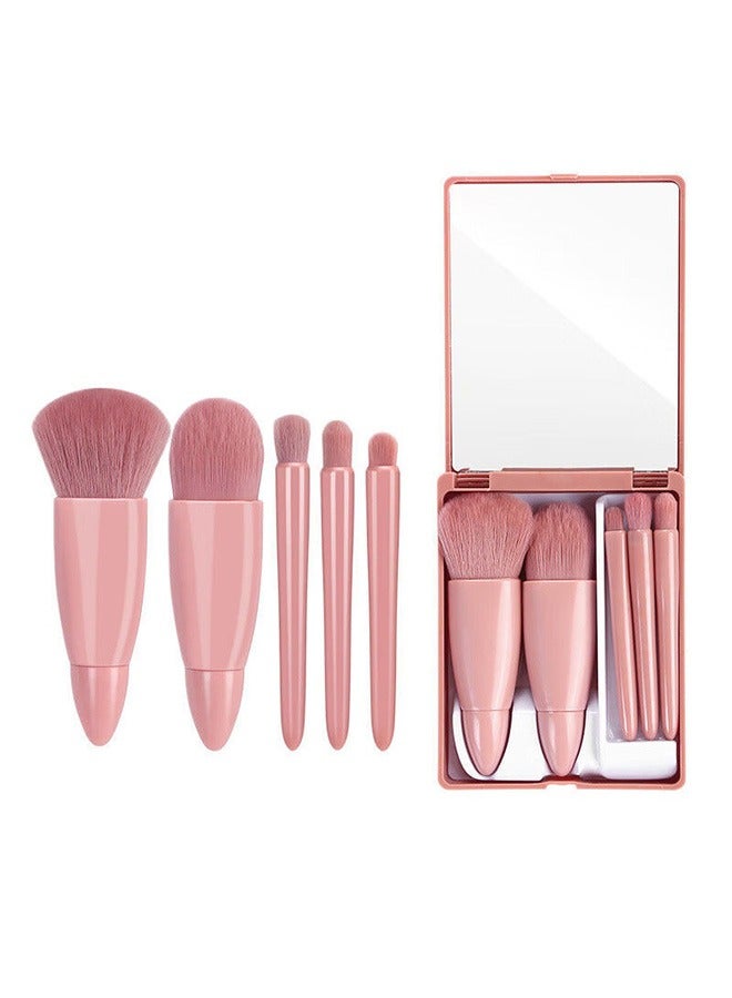 5Pcs Makeup Brush Set With Storage Box, Synthetic Bristle Professional Cosmetic Brush, Plastic Handle Mini Make Up Brushes (Pink) - Image 4