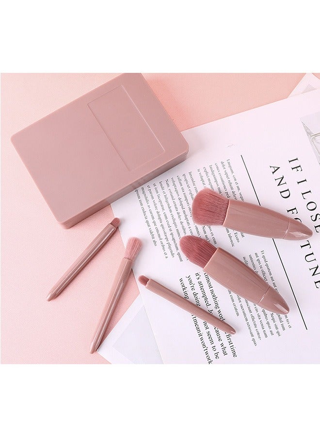 5Pcs Makeup Brush Set With Storage Box, Synthetic Bristle Professional Cosmetic Brush, Plastic Handle Mini Make Up Brushes (Pink) - Image 5