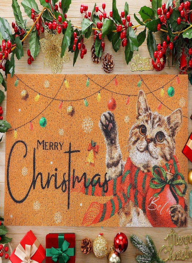 Drydiet Christmas Cat Welcome Door Mat 18 x 30 Inch Coir Doormat Merry Xmas Ball Farmhouse Floor Mats Door Rugs with Rubber Non Slip Backing for Home Front Floor(Red Cat Style) - Image 4