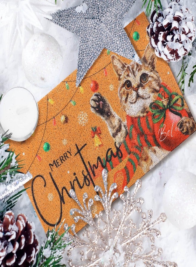 Drydiet Christmas Cat Welcome Door Mat 18 x 30 Inch Coir Doormat Merry Xmas Ball Farmhouse Floor Mats Door Rugs with Rubber Non Slip Backing for Home Front Floor(Red Cat Style) - Image 5