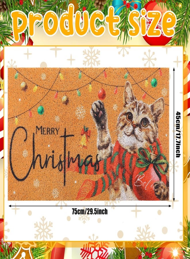 Drydiet Christmas Cat Welcome Door Mat 18 x 30 Inch Coir Doormat Merry Xmas Ball Farmhouse Floor Mats Door Rugs with Rubber Non Slip Backing for Home Front Floor(Red Cat Style) - Image 2