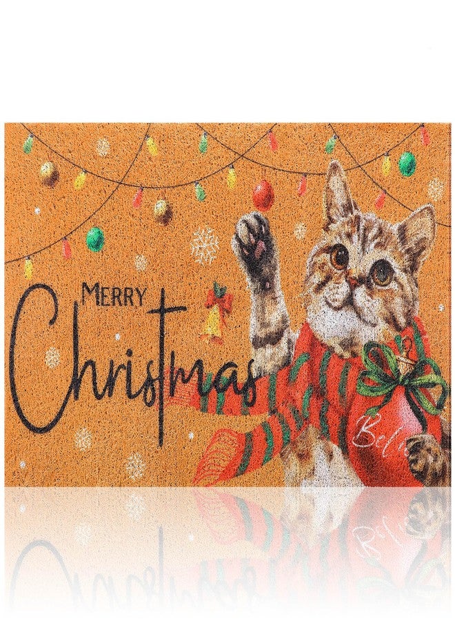 Drydiet Christmas Cat Welcome Door Mat 18 x 30 Inch Coir Doormat Merry Xmas Ball Farmhouse Floor Mats Door Rugs with Rubber Non Slip Backing for Home Front Floor(Red Cat Style) - Image 1