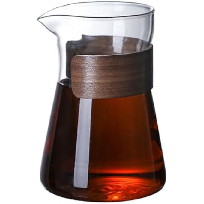 rayihni V60 Glass Coffee Pot 500Ml Coffee Maker Pot High Heat Resistant Glass Coffee Server With Heat Insulation Wood Chips For Sharing Coffee A500 - Image 1