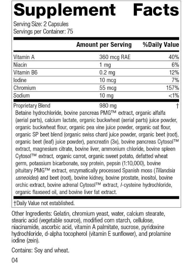Standard Process Inc. Diaplex - Whole Food Bowel, Pancreas, Metabolism, Antioxidant, Gallbladder Support and Blood Sugar Support with Pepsin, Betaine Hydrochloride, Soy Protein -150 Capsules - Image 2