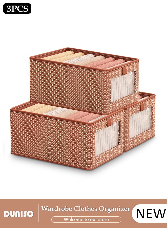 DUNISO 3 PCS Wardrobe Clothes Organizer, Foldable Drawer Closet Organizers with Mesh Window and Handle, Washable Closet Storage Basket Bins, Stackable Closet Storage Organizer, Fabric Storage Boxes for Clothing, Jeans, Bras, Leggings, Sweaters  - Image 1