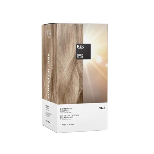 IGK Permanent Hair Dye Color Kit | 9NA Surf Club - Light Cool Blonde | 100% Gray Color Coverage + Strengthen + Shine | Ammonia Free - Image 1