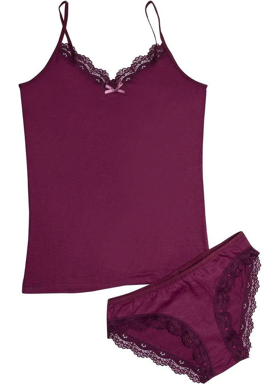 KOTA Women's V Neck Lace Undershirt Panties Set 6303 