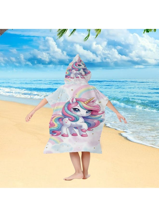 Pink White Base Full Printed Unicorn with Rainbow Gold Glitter Kids Hooded Bath Poncho, Polyester Lint-Free Quick Dry Absorbent Towel Wrap, Multifunctional Loose Cover Up for Kids Beach, Swimming Pool, Water Park and Daily Shower - Image 5