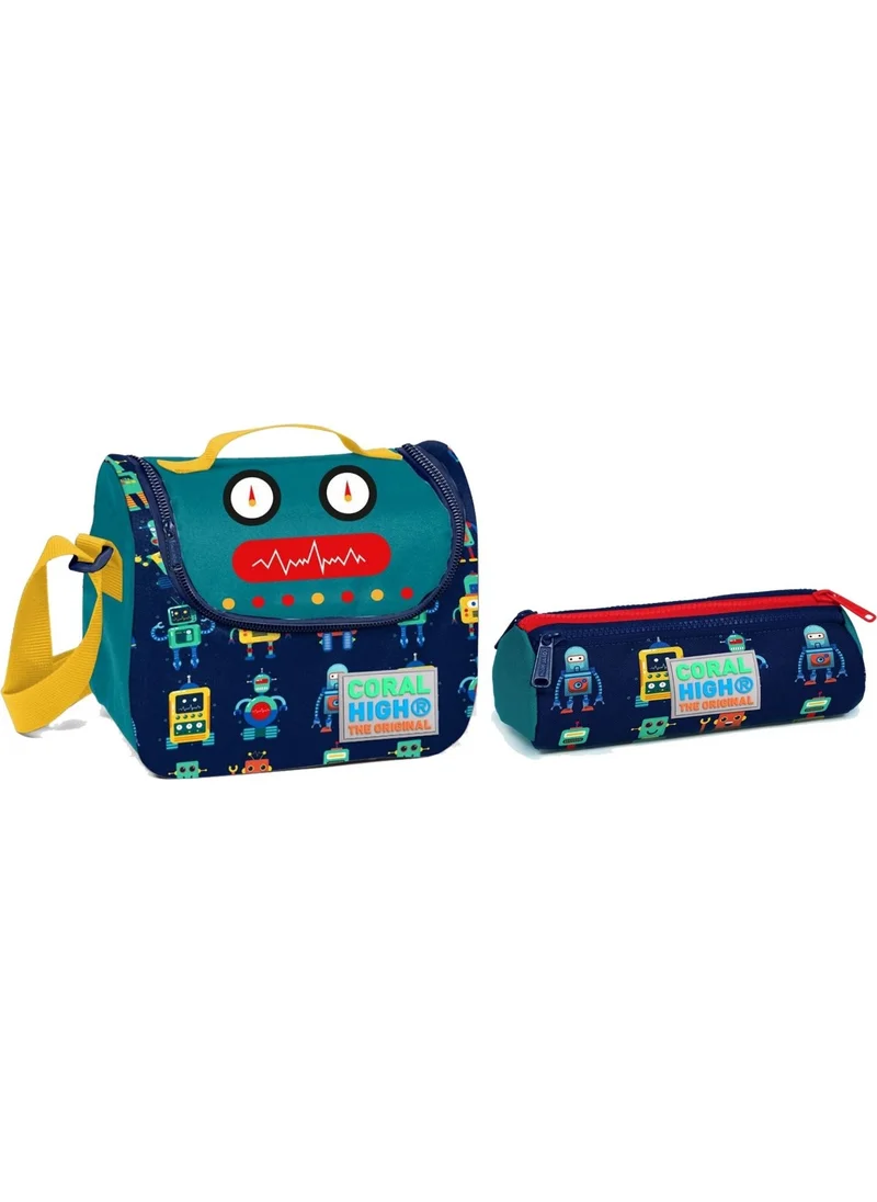 Yaygan Coral High Navy Blue Robot Boy Child Nutrition and Pencil Case Set