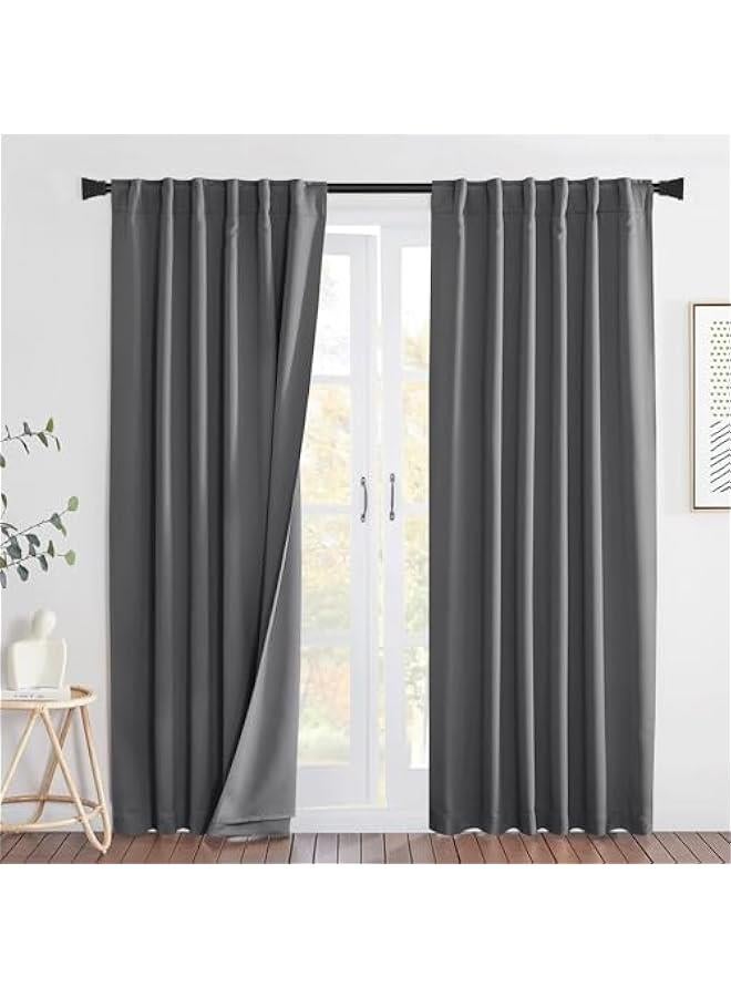 Arabest Noise Insulation Rod Pocket Curtains, Energy Smart & 100% Blackout Echo of Sounds Reducing Back Tab Drapes for Dining Room Window, Thermal Guest Room Lined Window Dressing(Gray, 52 x 84 inch)  - Image 1