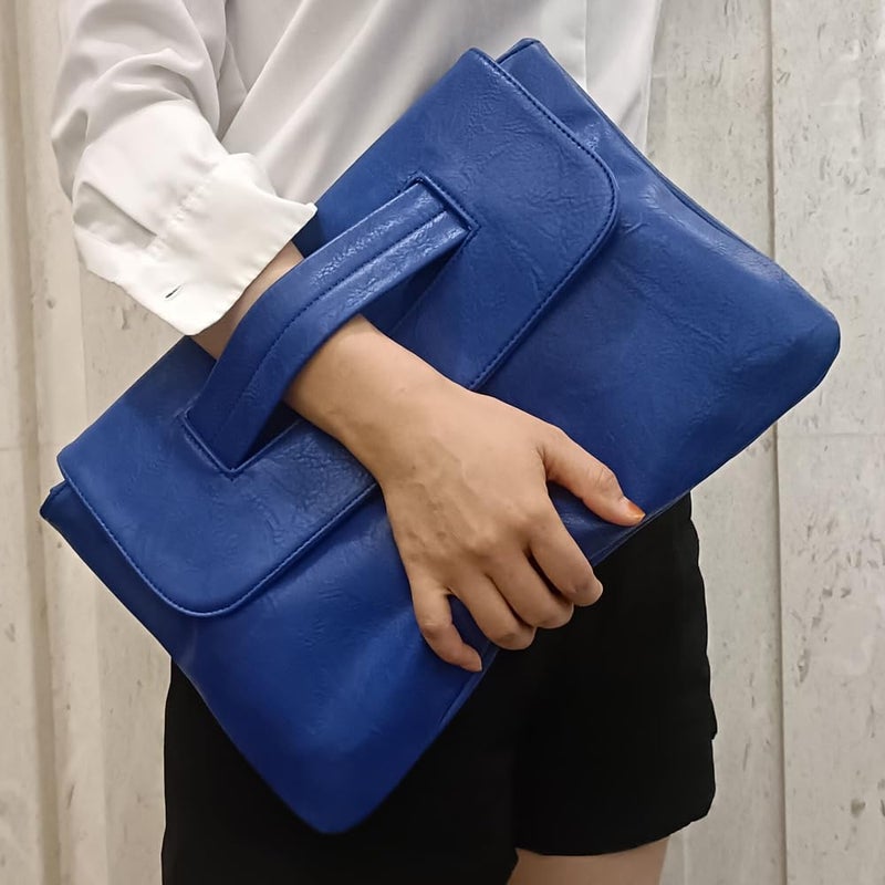 NIGEDU Women Handbags PU Leather Female Clutch Handbag Messenger Bag Large Solid High Capacity (Matte Blue) - Image 3