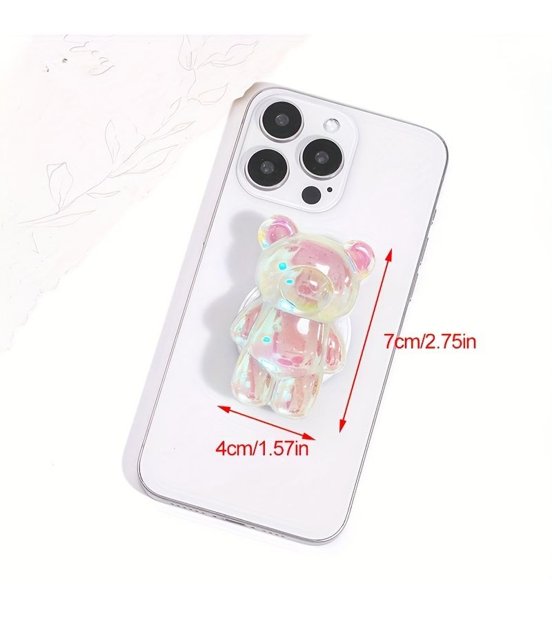1pc Pink Bear 3D Laser Glitter Phone Holder Stand Desktop Lazy Gift For Friends - Image 2