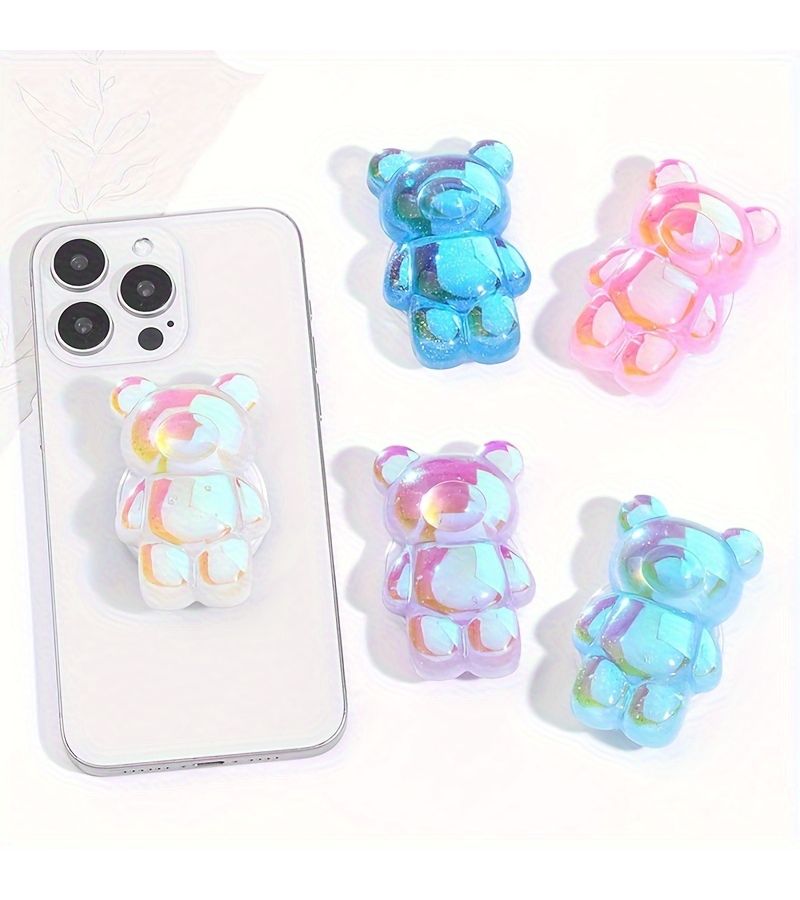 1pc Pink Bear 3D Laser Glitter Phone Holder Stand Desktop Lazy Gift For Friends - Image 3