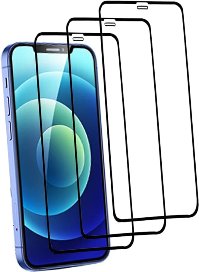 Eachy Compatible with Tempered Glass for iPhone 12/iPhone 12 Pro Screen Protector, [Pack of 2] Full Coverage Ultra Clear Screen Protector for iPhone 12/iPhone 12 Pro Tempered Glass Film 6.1 Inch Black