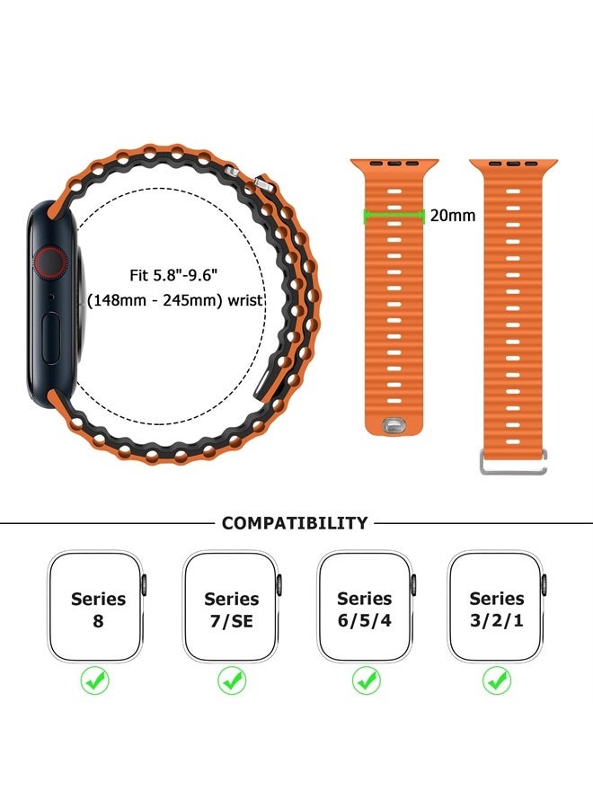 Anlinser Bands Compatible with Apple Watch Band 49mm 45mm 44mm 42mm 41mm 40mm 38mm, Adjustable Loop Designed for Apple Watch Ultra 2/Ultra SE Series 9 8 7 6 5 3(41mm/40mm/38mm, Orange/Black) - Image 3