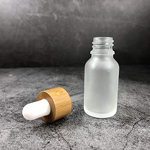 Furnido 4 Pcs Bamboo Frosted Glass Eye Dropper Bottle,Empty Essential Oil Bottles With Pure Glass Pipettes,Bamboo Cap Makeup Travel Cosmetic Sample Container-Pipette&Funnel included (30ml/1 Ounce) - Image 4