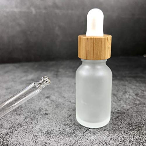 Furnido 4 Pcs Bamboo Frosted Glass Eye Dropper Bottle,Empty Essential Oil Bottles With Pure Glass Pipettes,Bamboo Cap Makeup Travel Cosmetic Sample Container-Pipette&Funnel included (30ml/1 Ounce) - Image 3