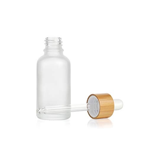 Furnido 4 Pcs Bamboo Frosted Glass Eye Dropper Bottle,Empty Essential Oil Bottles With Pure Glass Pipettes,Bamboo Cap Makeup Travel Cosmetic Sample Container-Pipette&Funnel included (30ml/1 Ounce) - Image 2