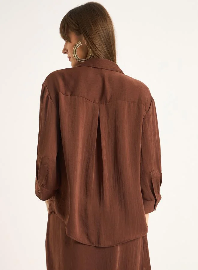 فيميلا Femmella Satin Spread Collar Regular Fit Shirt
