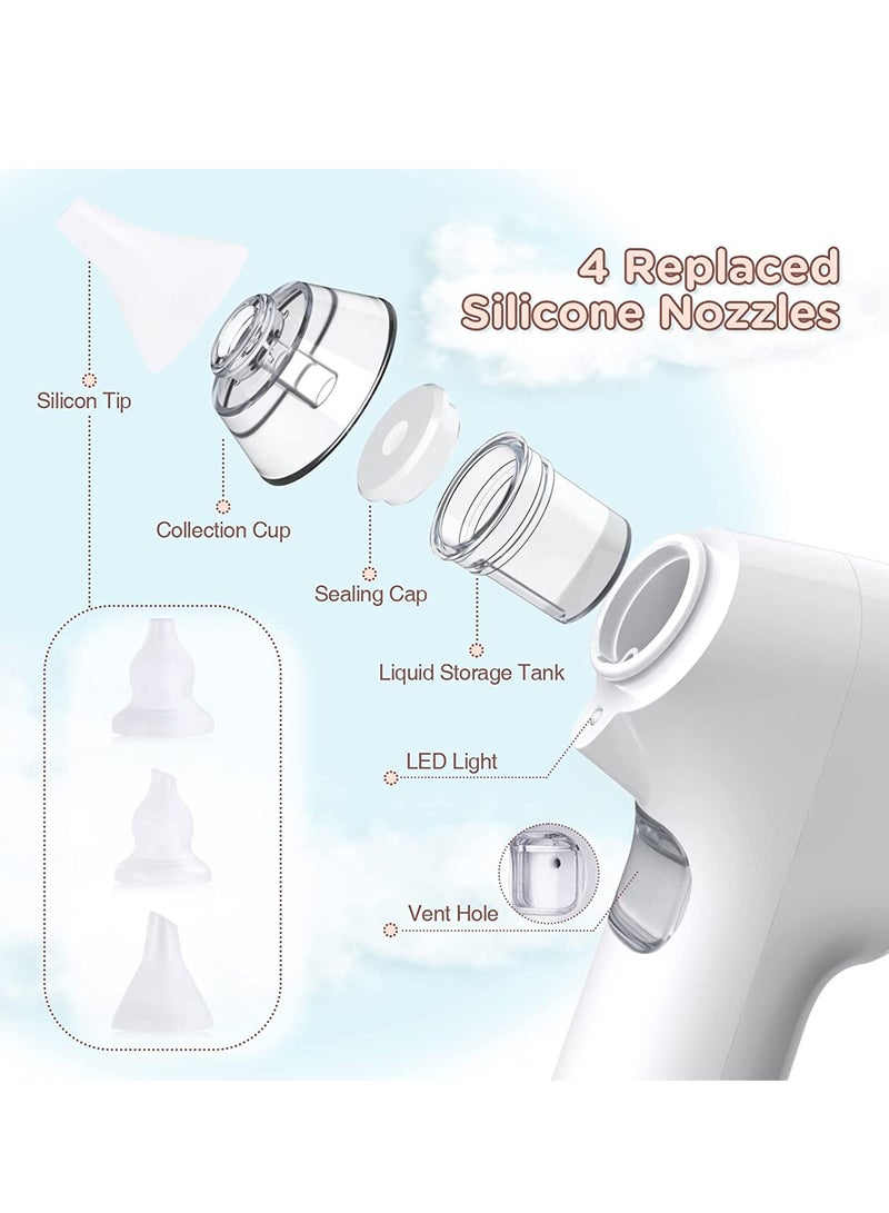 Baby Nasal Aspirator, Electric Nose Sucker for Baby, Automatic Baby Nose Cleaner with 4 Silicone Nozzles u0026 3 Suction Levels, Rechargeable Nose Sucker for Newborns, Toddlers, Infant (White) - Image 2
