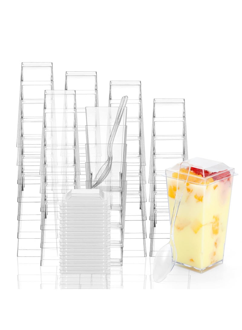 SOLARAE 50 Pack 3 oz Clear Mini Dessert Cups with Lids and Spoons - Perfect for Pudding, Parfaits, and Appetizers - Ideal Plastic Dessert Shooter Cups for Parties and Events. - Image 1