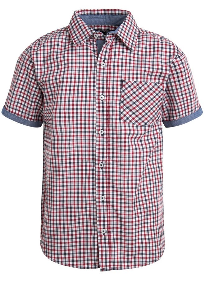Ben Sherman - Ben Sherman Boys' Shirt - Short Sleeve Woven Button Down Shirt - Kids' Casual Collared Shirt for Boys (8-18), Size 8, Red Navy Plaid - Image 1