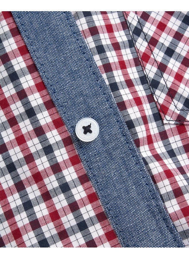 Ben Sherman - Ben Sherman Boys' Shirt - Short Sleeve Woven Button Down Shirt - Kids' Casual Collared Shirt for Boys (8-18), Size 8, Red Navy Plaid - Image 1