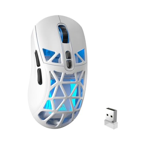 CORBOBO SOLAKAKA SM802 Wireless Gaming Mouse,24,000 DPI Max,Tri-Mode 2.4GHz/BT/Wired USB Rechargeable White Mouse with RGB,Programmable Macro Buttons,68g Lightweight Computer Mouse for Laptop/PC/Mac - Image 1
