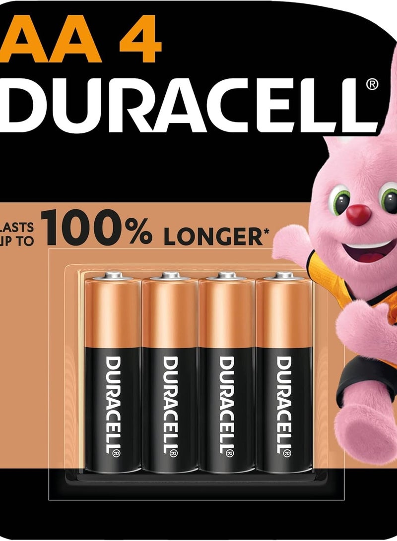 دوراسيل بطارية دوراسيل القلوية AA أطول بنسبة 100%، عبوة نفطة، 4 قطع