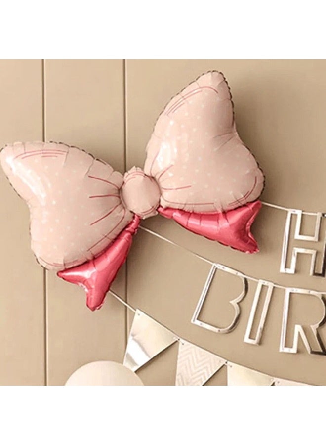 YelaJoy A Set of 36 Birthday Decorations That Includes a Bow-Shaped Foil Balloon, Latex Balloons in Pink and White, A “Happy Birthday” Banner, and a Silver-Colored Pennant Banner - Image 4