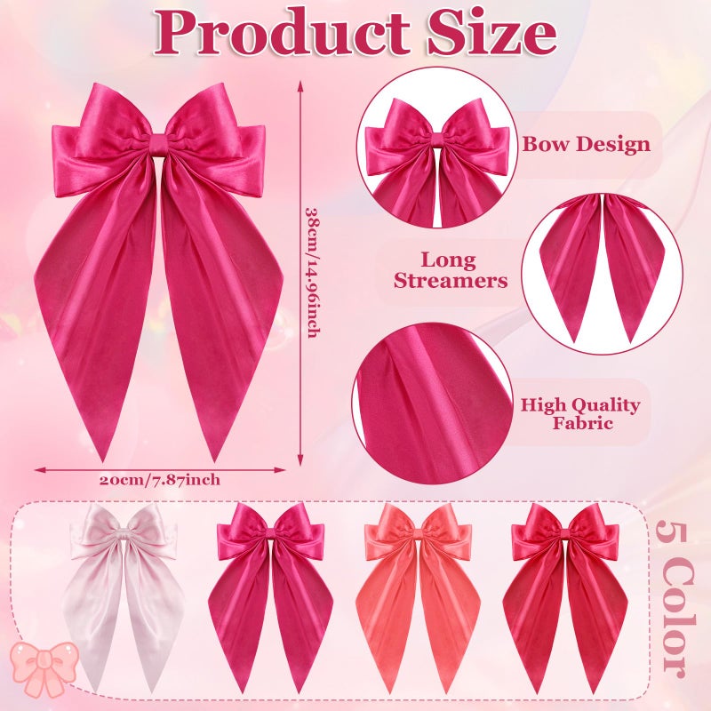 ProSuites Large Pink Oversized Hair Bows, 4 Pack Satin Ribbons and Long Tail Barrettes - Cute Hair Accessories for Women and Girls - Image 2